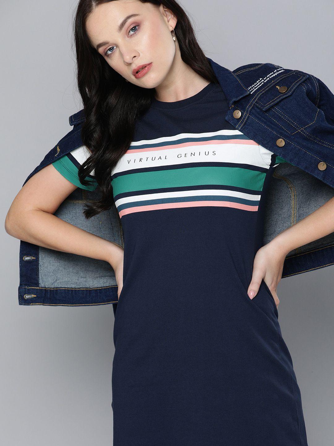 harvard women navy blue pure cotton striped t-shirt dress