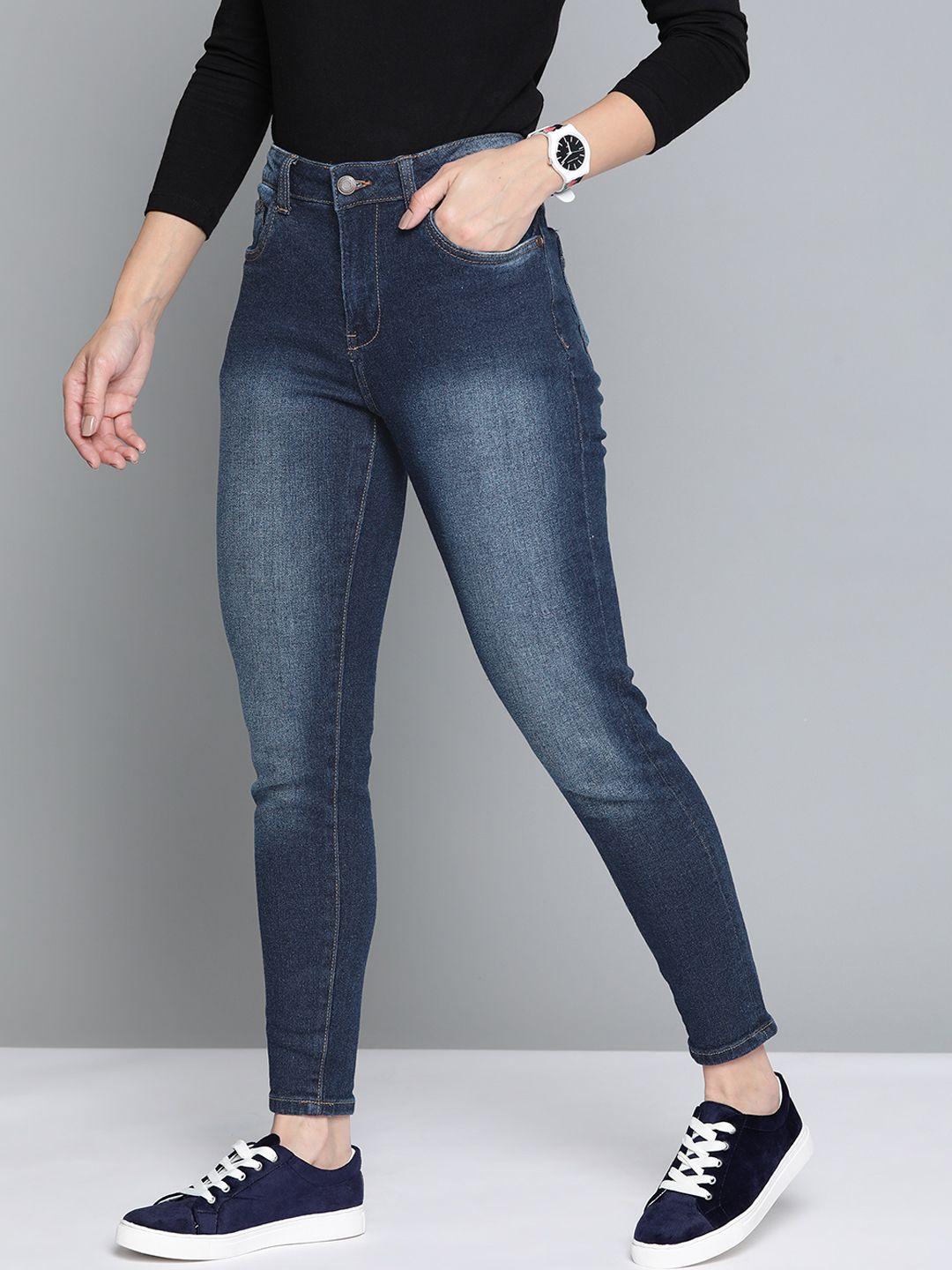 harvard women navy blue skinny fit light fade stretchable cropped jeans