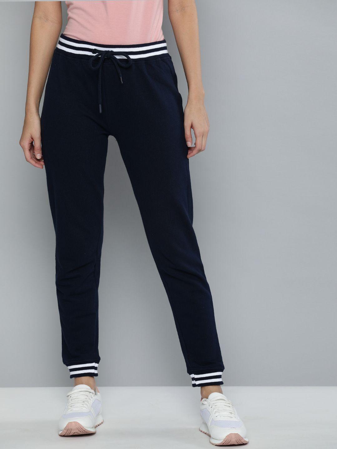 harvard women navy blue solid straight fit joggers