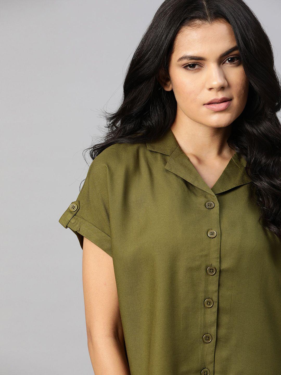 harvard women olive green casual shirt