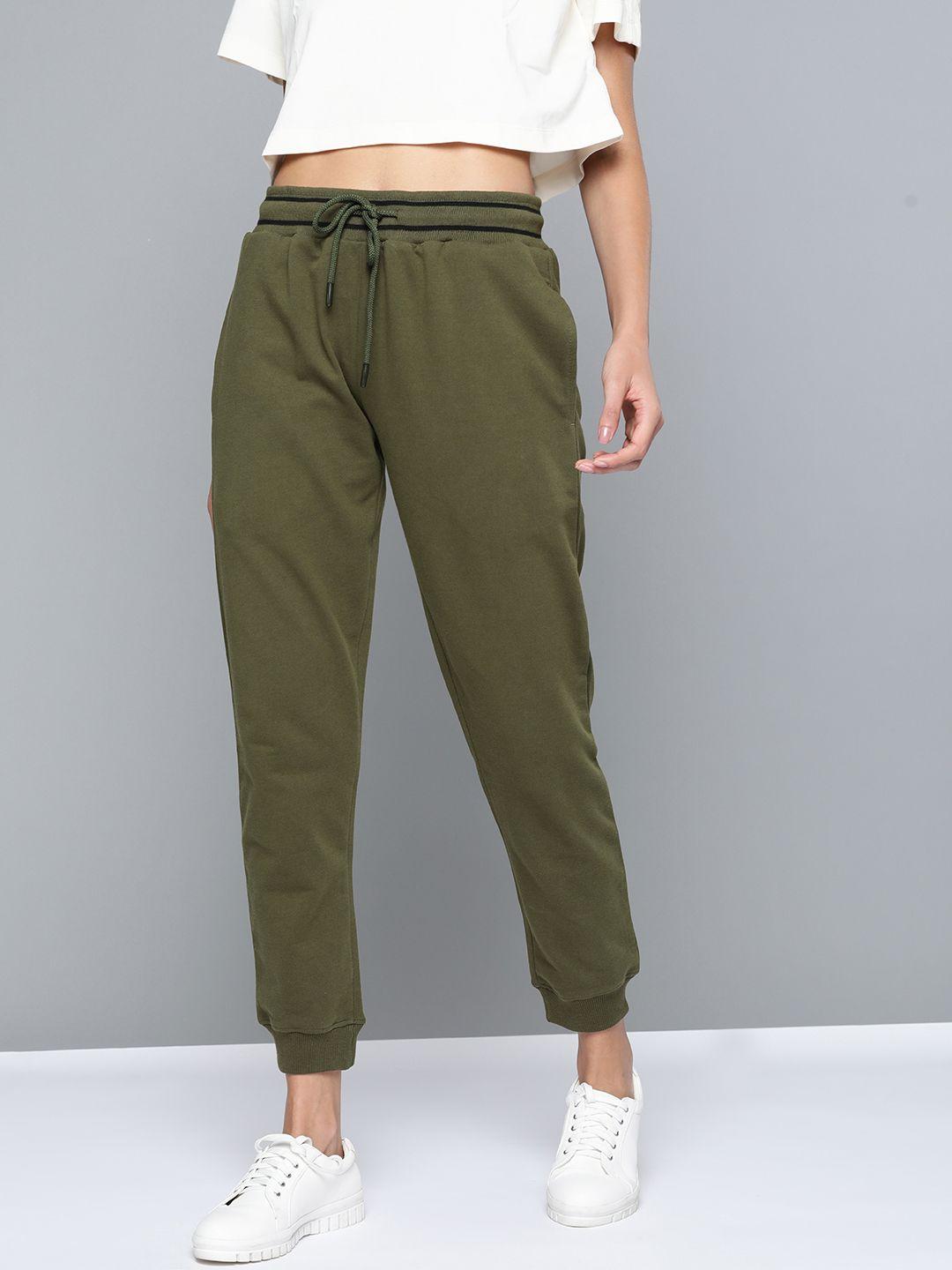 harvard women olive green solid joggers