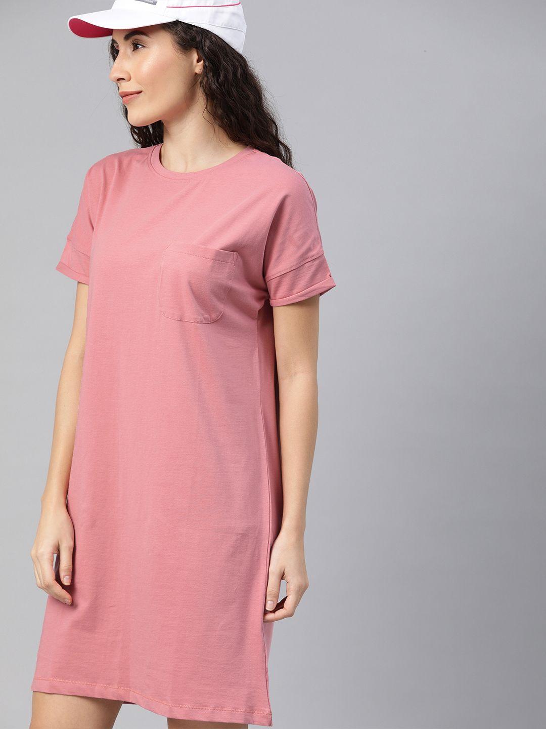 harvard women pink anti microbial solid t-shirt dress