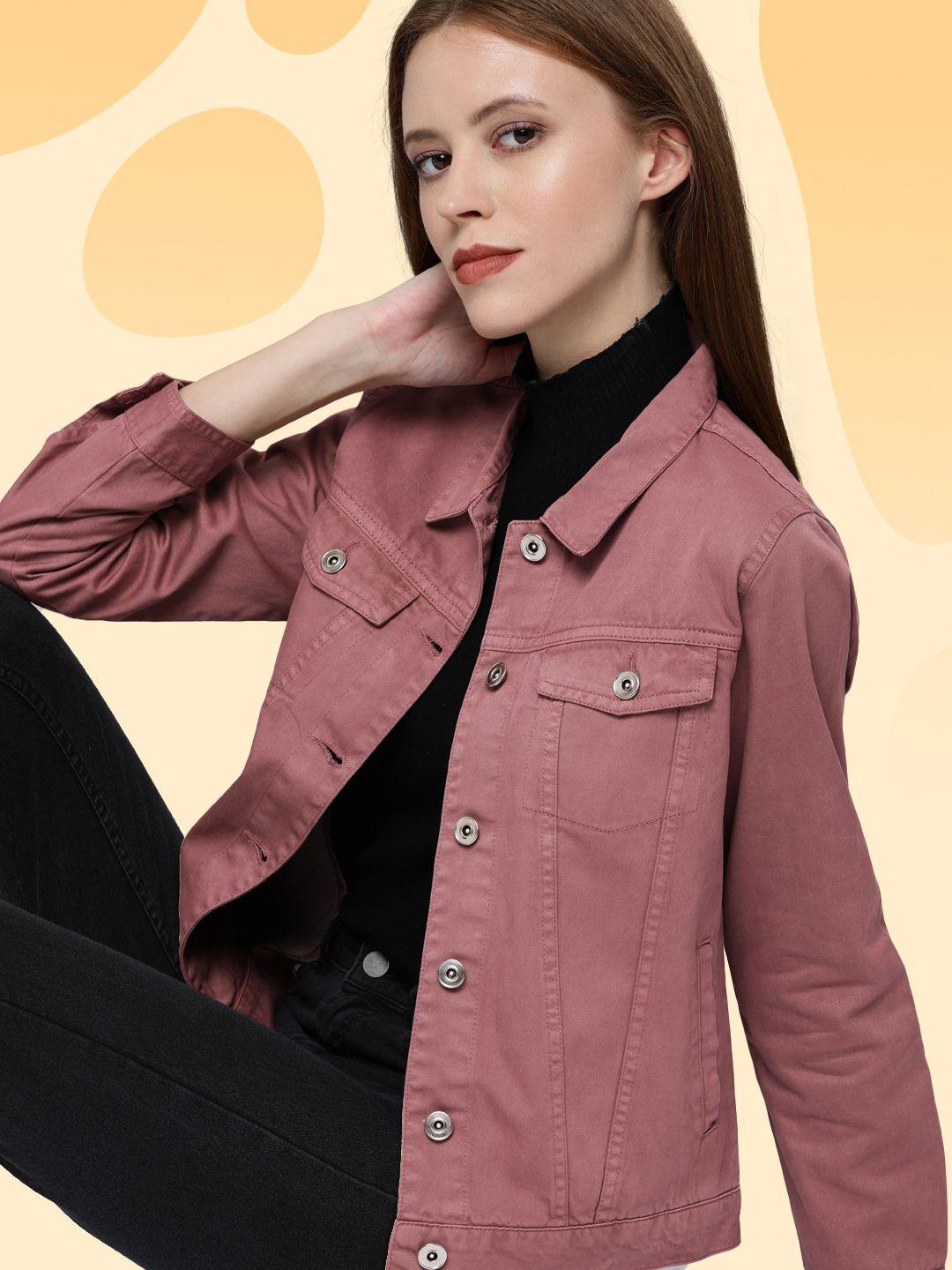 harvard women pink solid denim jacket
