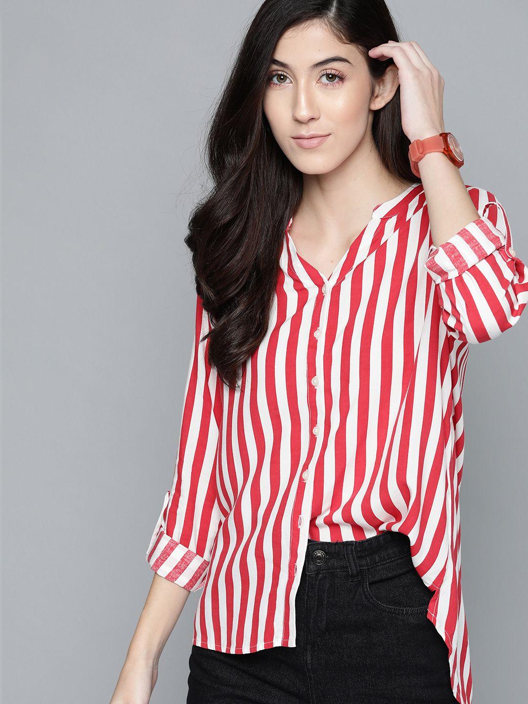 harvard women red & white striped casual shirt