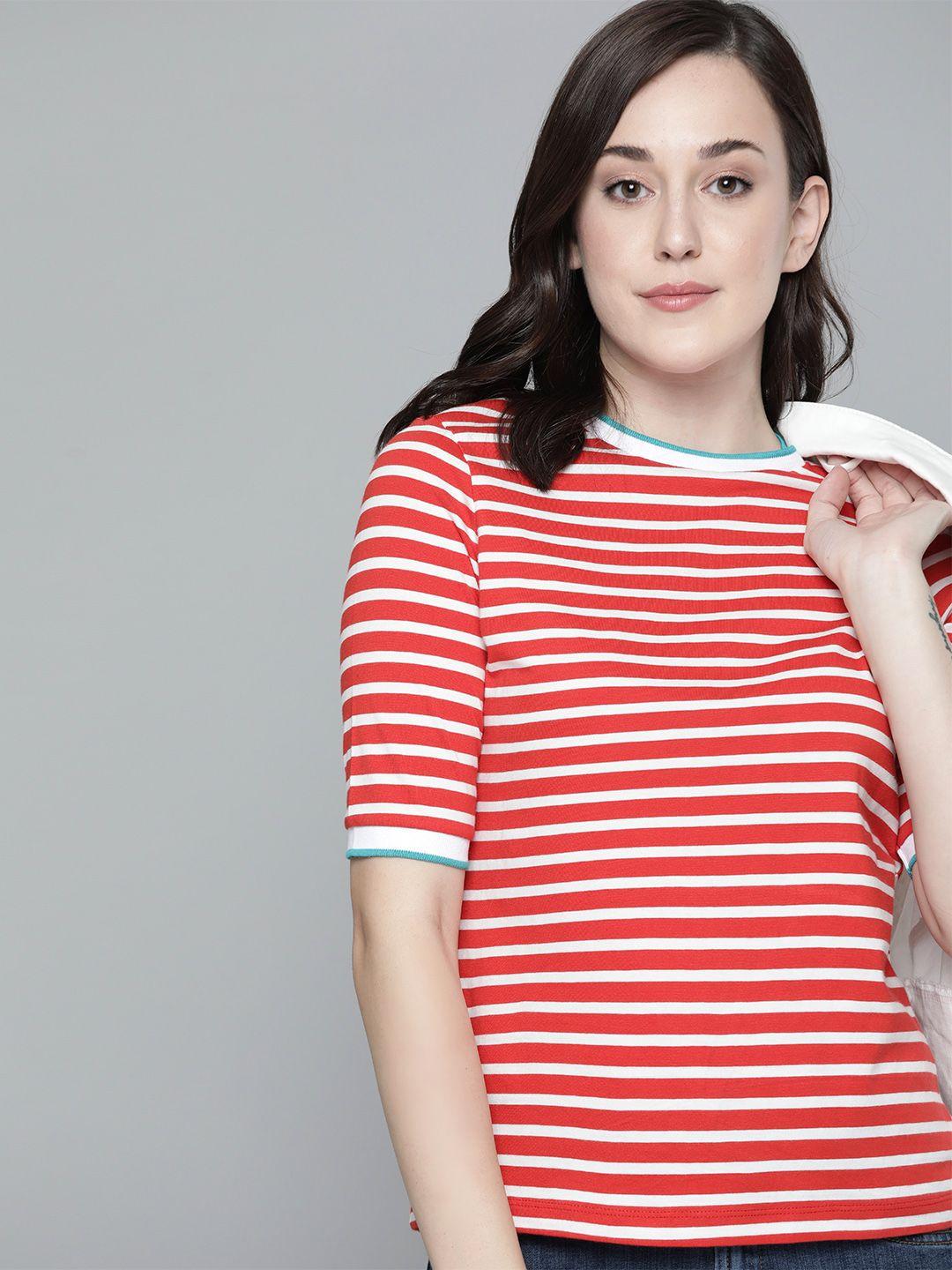 harvard women red  white striped round neck pure cotton t-shirt
