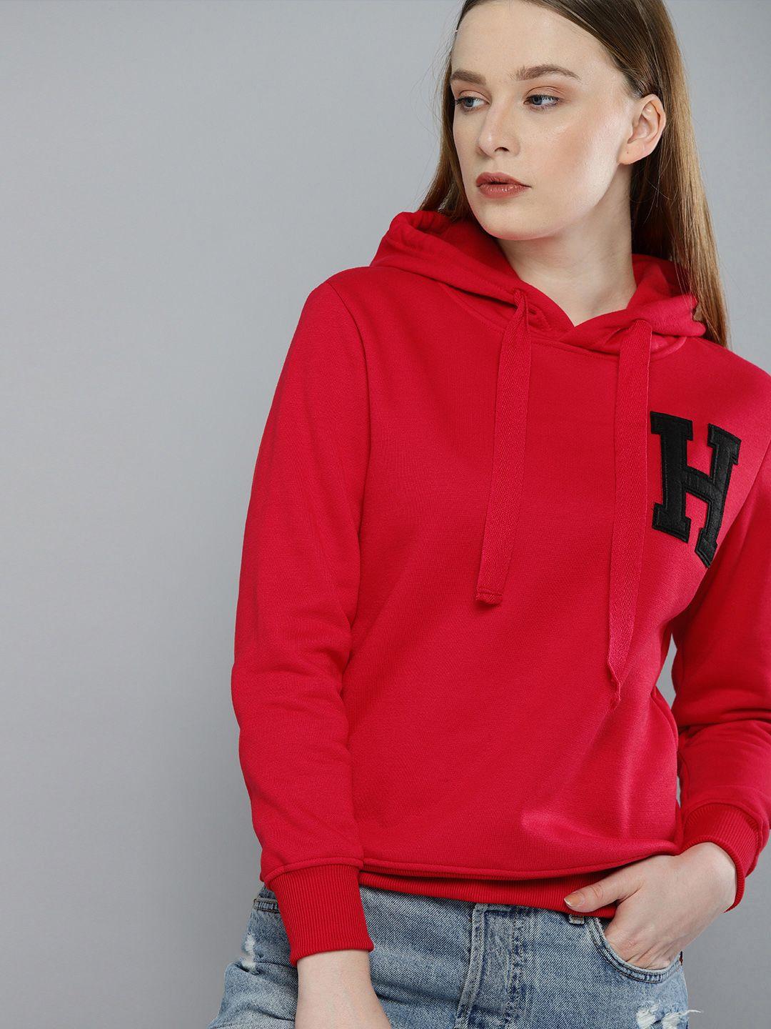 harvard women red solid hooded pullover sweatshirt