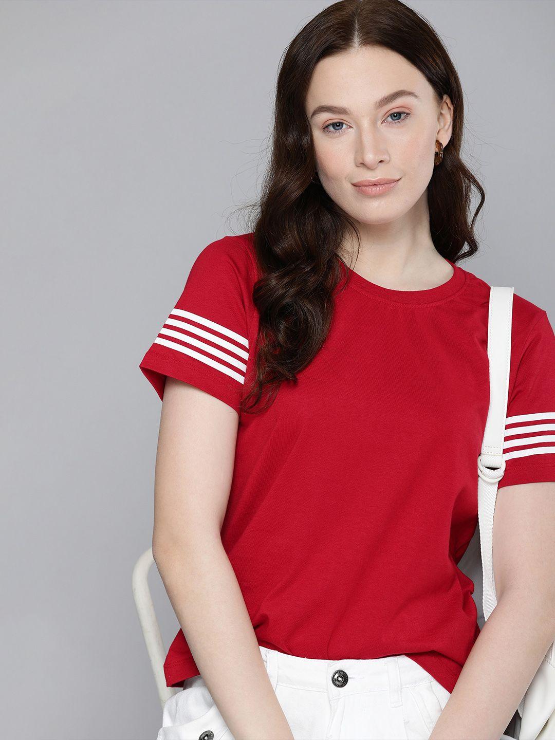 harvard women red solid pure cotton t-shirt