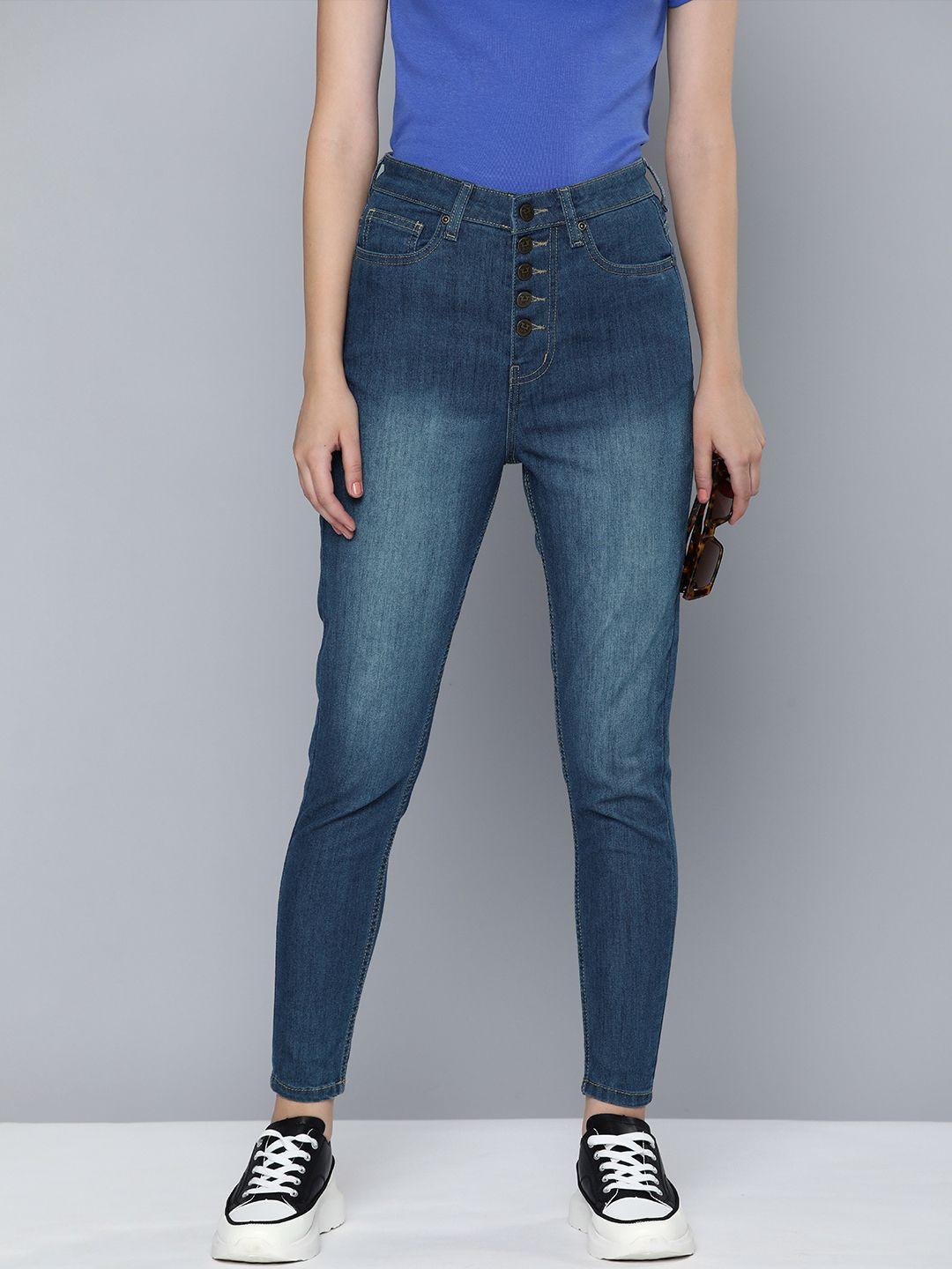 harvard women slim fit high-rise light fade jeans