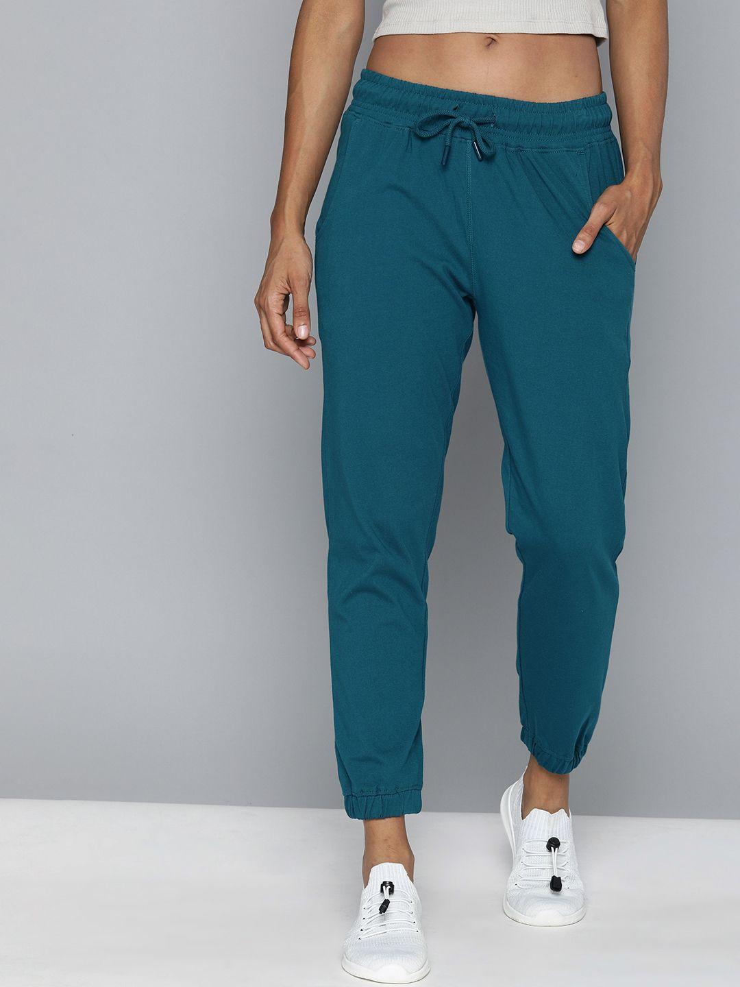 harvard women teal blue solid regular fit cropped joggers