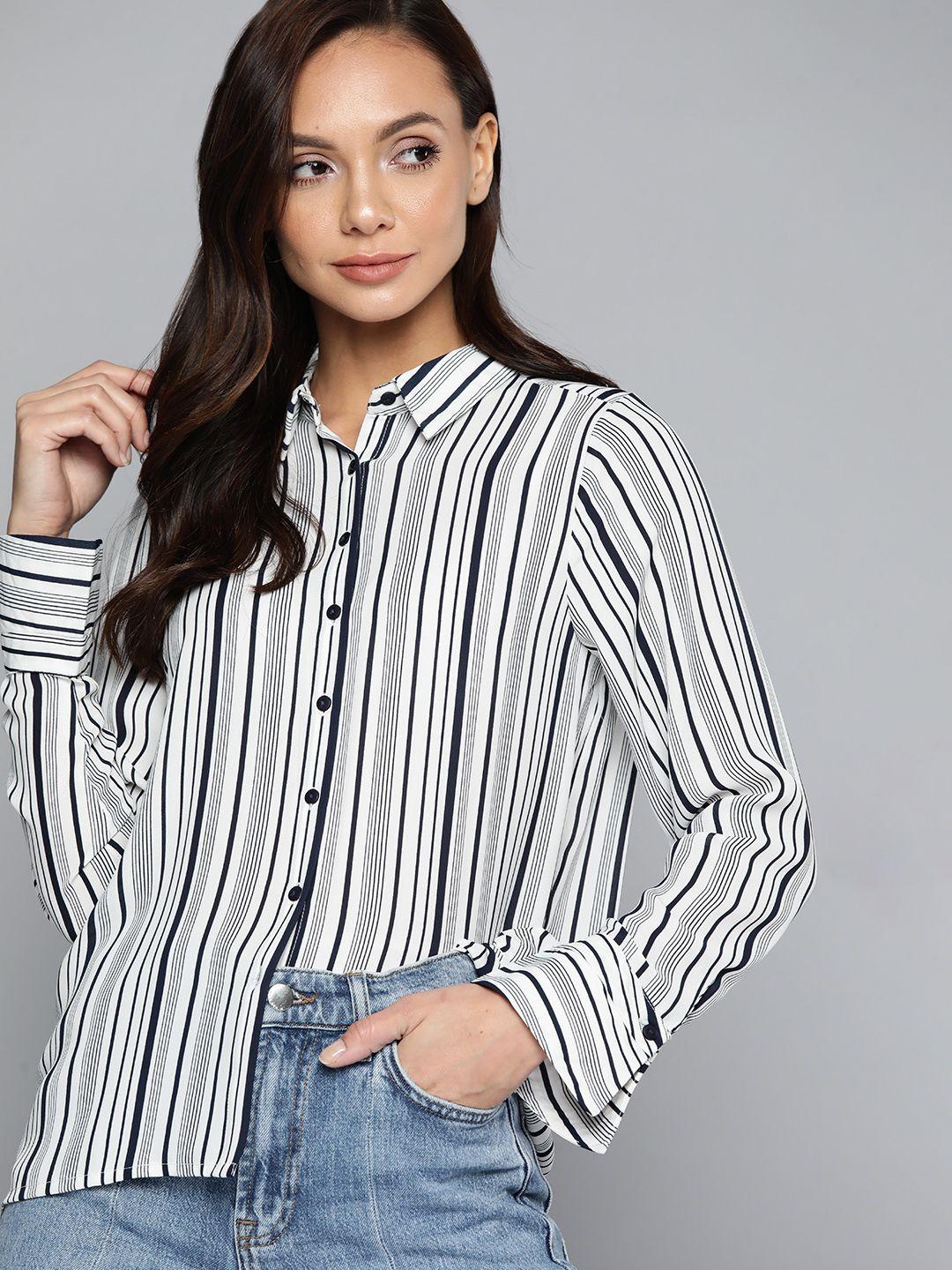 harvard women white & black striped casual shirt