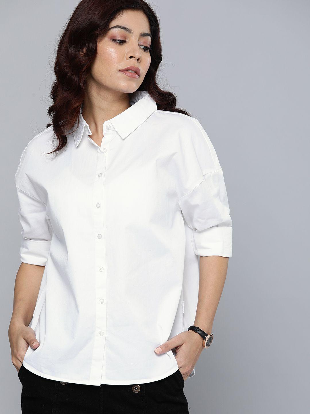 harvard women white regular fit solid casual shirt