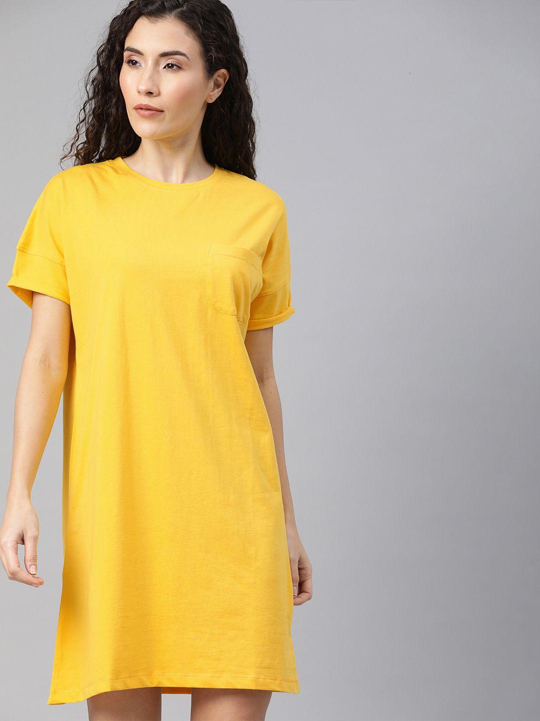 harvard women yellow anti microbial solid t-shirt dress