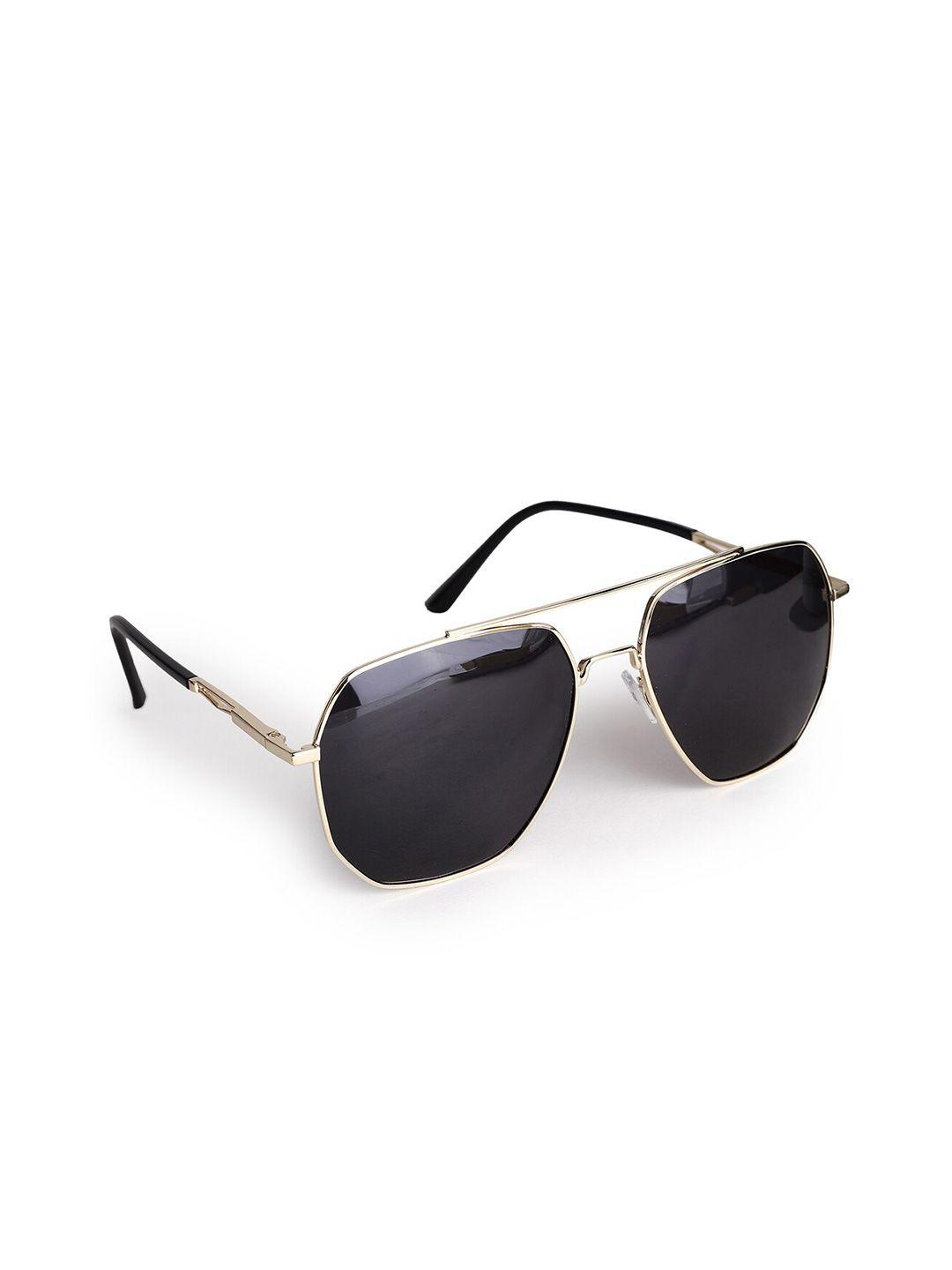 hashburys unisex black lens & gold-toned aviator sunglasses with uv protected lens