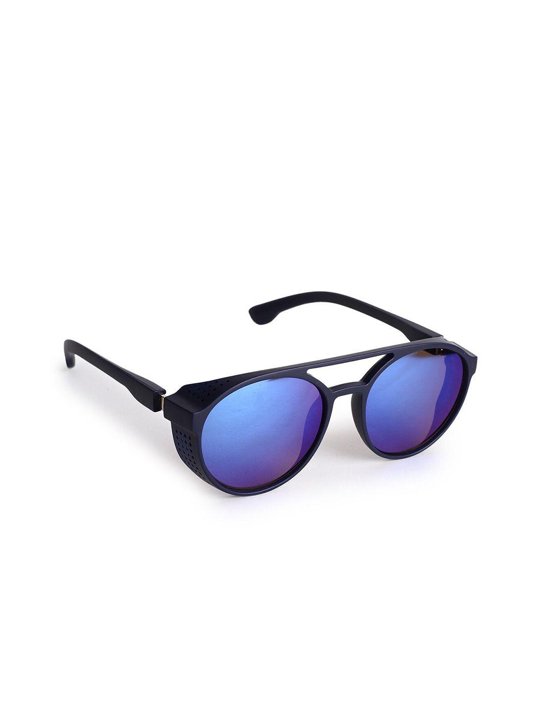hashburys unisex blue lens & black round sunglasses with uv protected lens