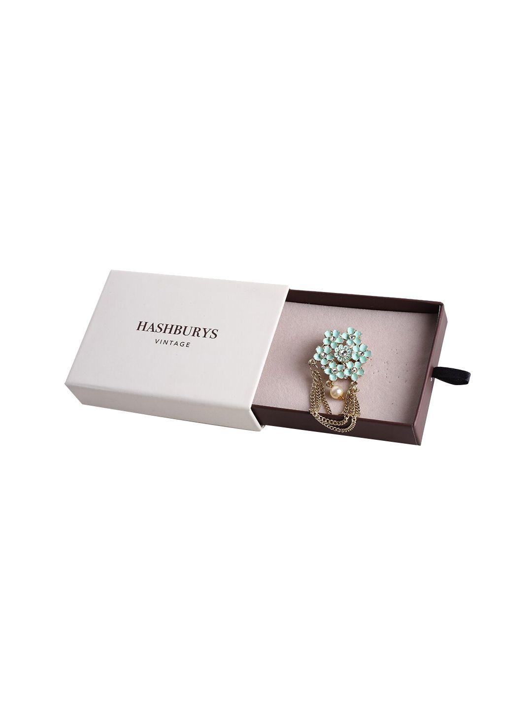 hashburys stone-studded chain design brooch