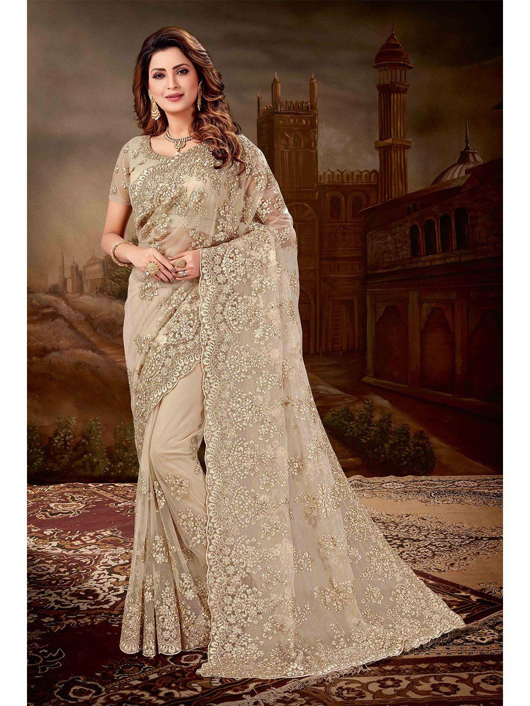 hasri ethnic motifs embroidered net saree