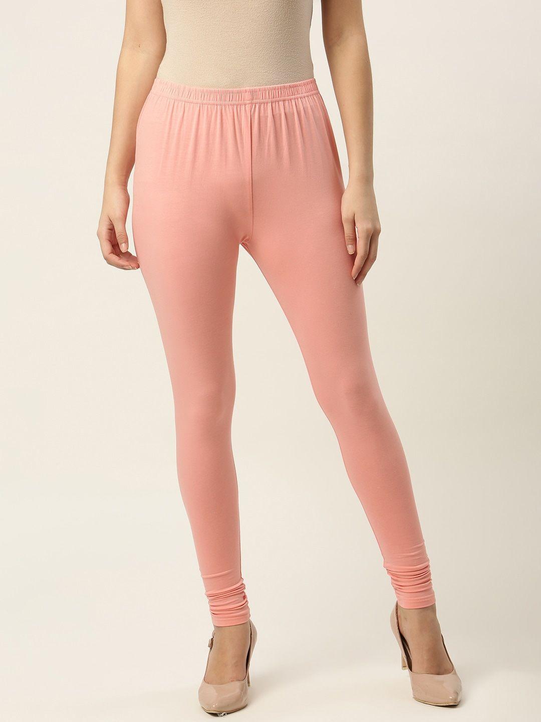 hasri women peach coloured solid churidar length leggings