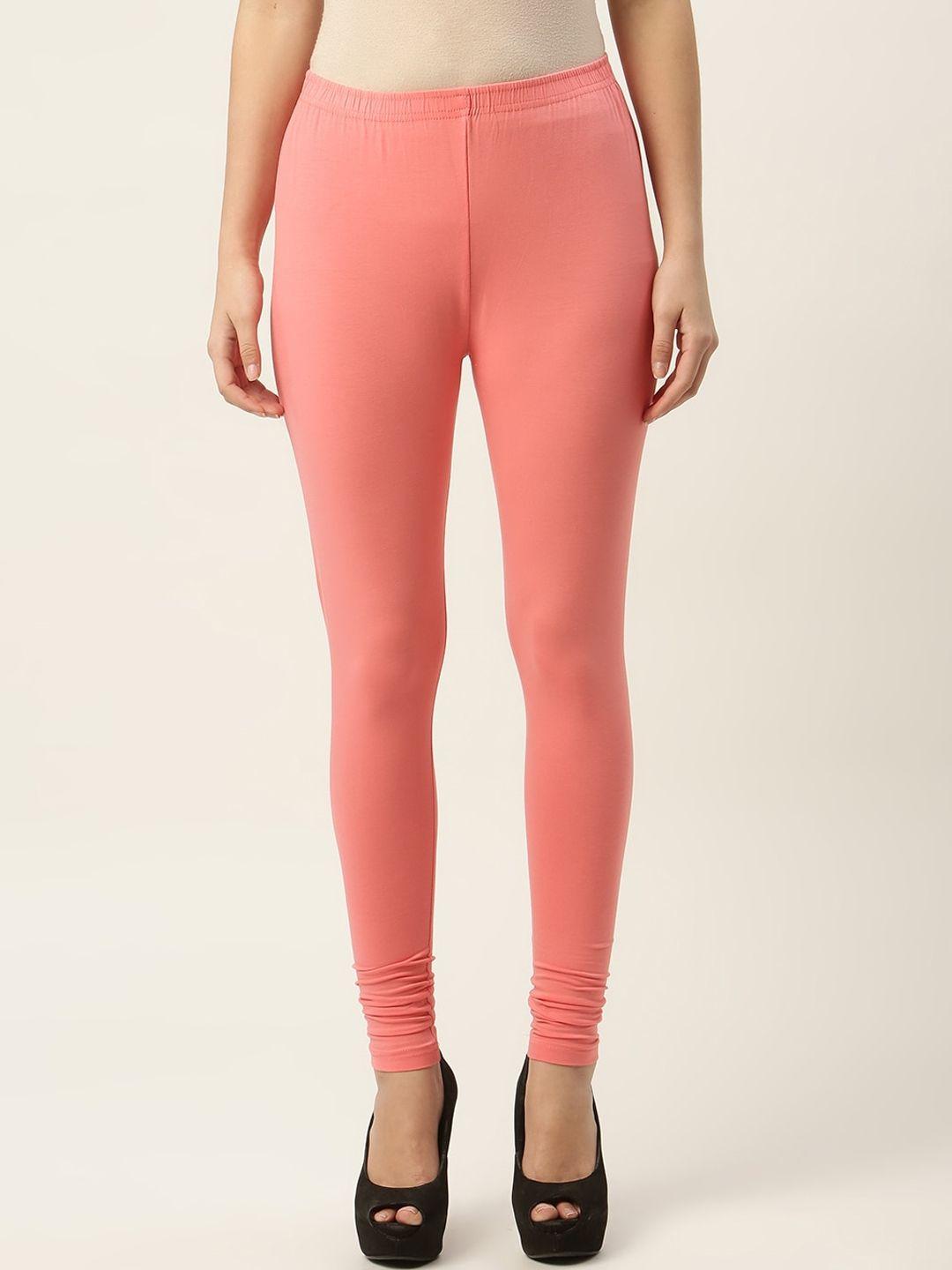 hasri women peach solid churidar-length leggings
