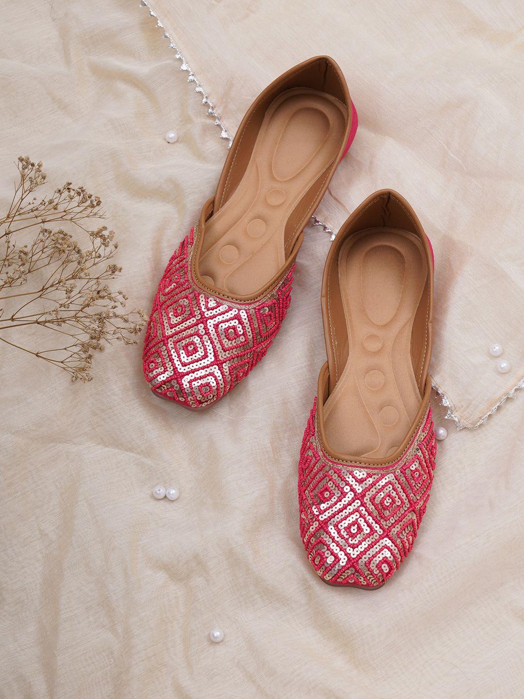 hasten ethnic embellished square toe fabric mojaris