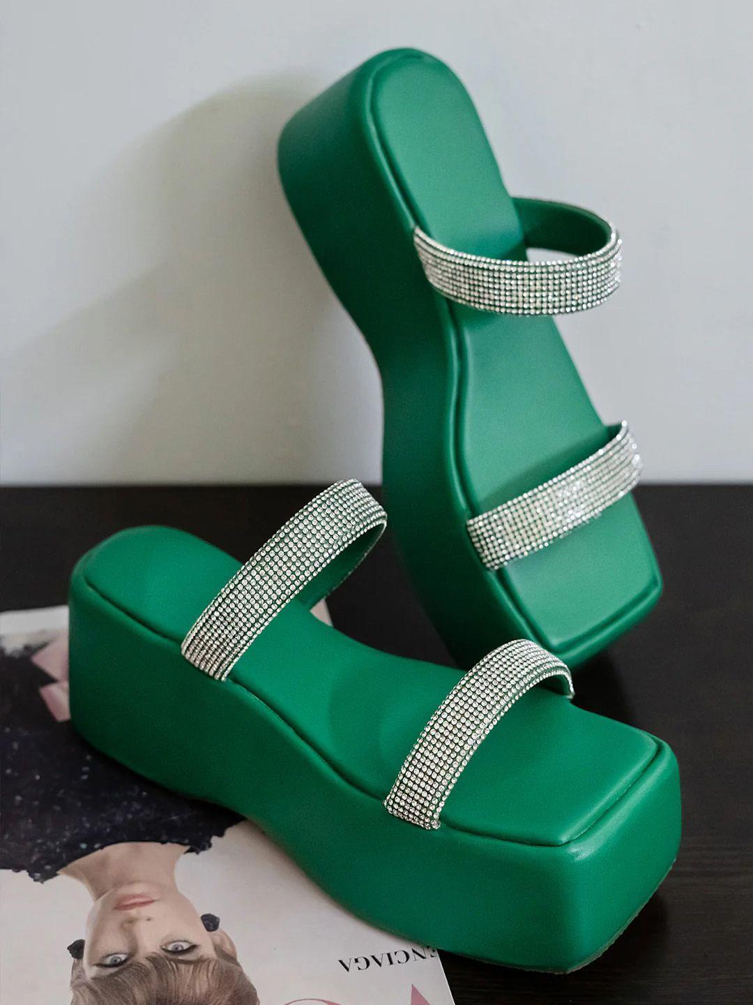 hasten green embellished wedge sandals