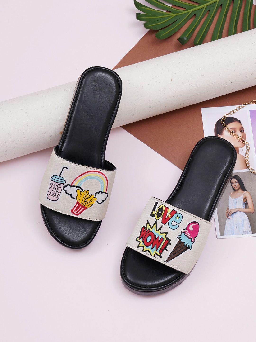 hasten printed open toe flatform heels