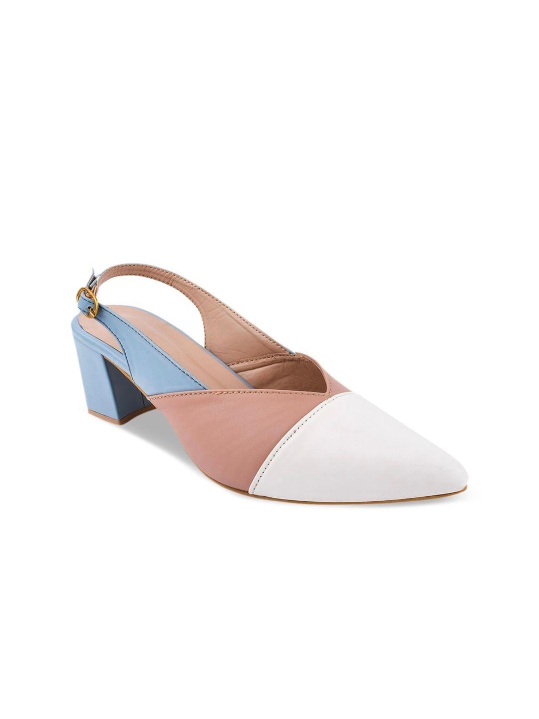 hasten women pointed toe colourblocked block pumps