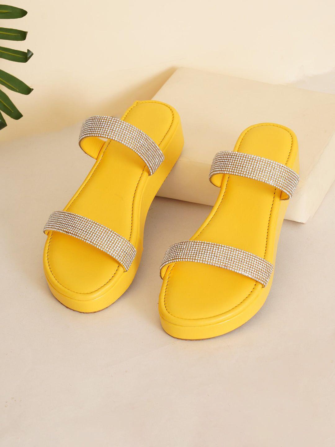 hasten yellow embellished flatform sandals