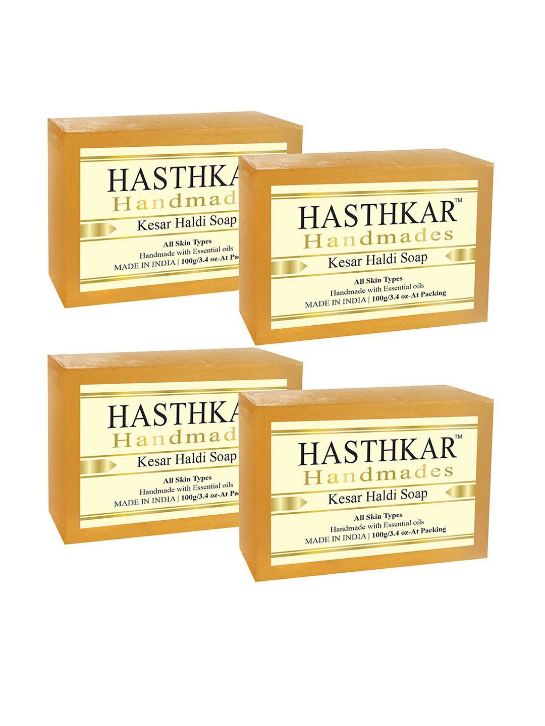 hasthkar handmades set of 4 kesar haldi soaps with coconut oil & glycerin - 100g each