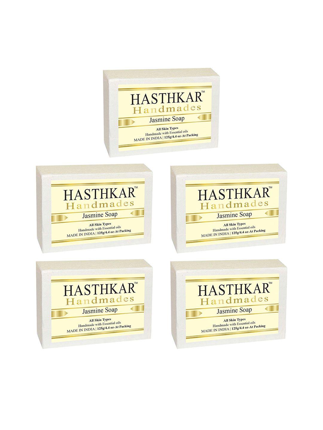 hasthkar handmades set of 5 jasmine soaps with coconut oil & glycerin - 125g each