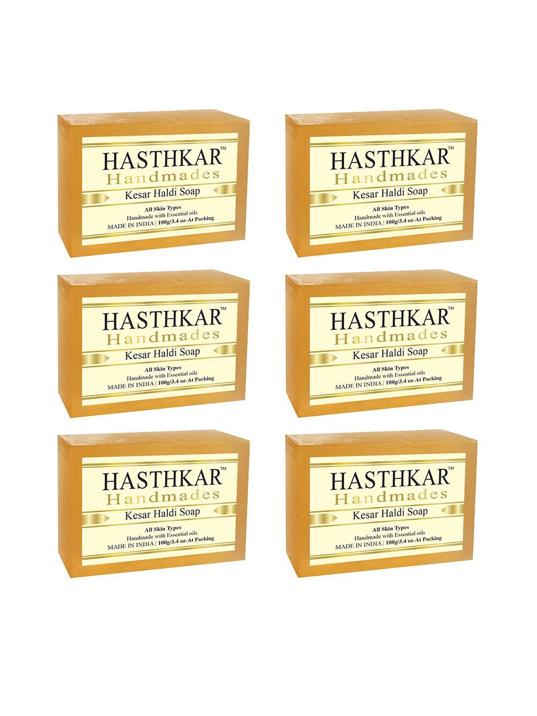 hasthkar handmades set of 6 kesar haldi soaps with coconut oil & glycerin - 100g each