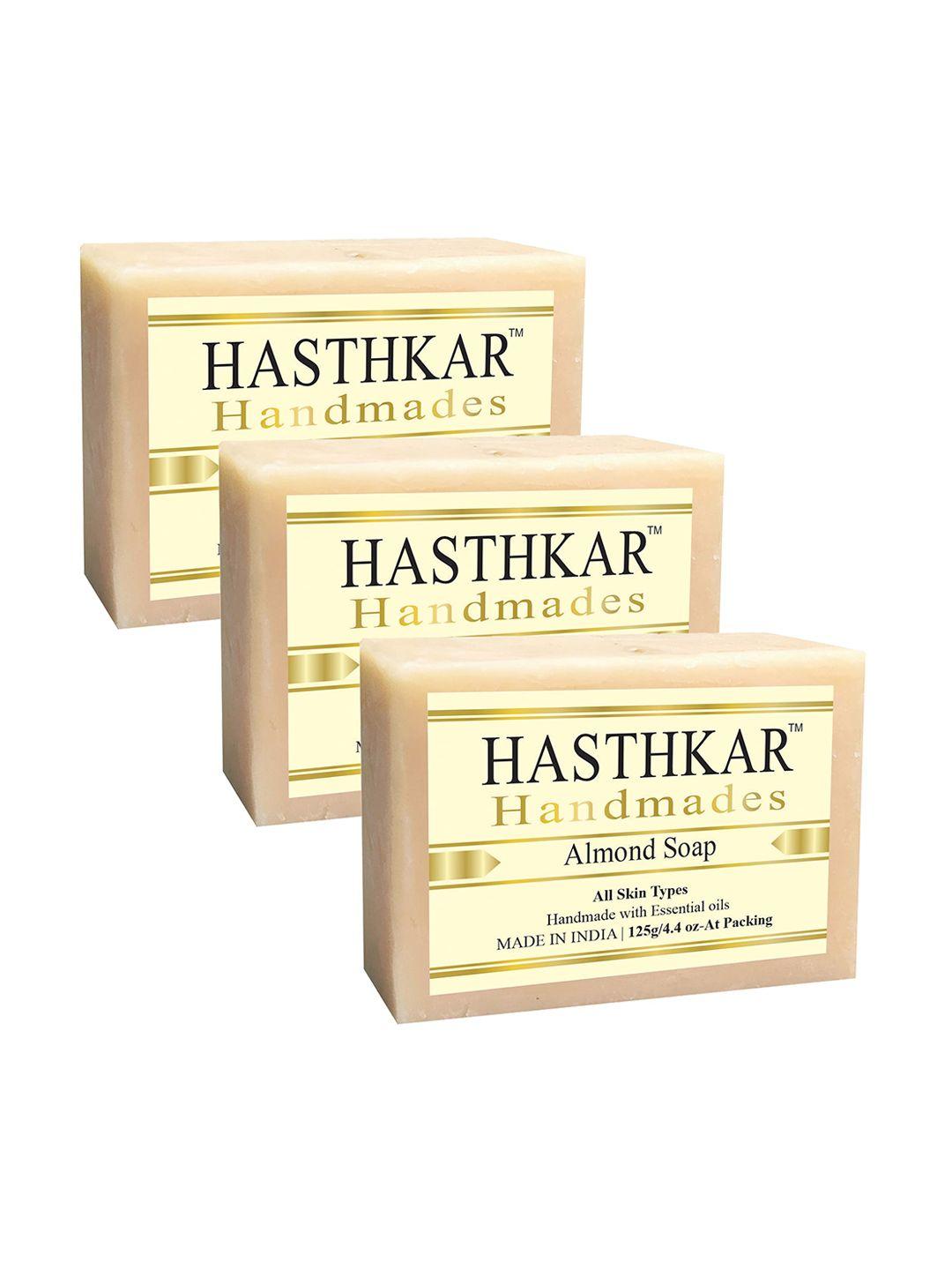 hasthkar set of 3 handmade almond soap with glycerin & coconut oil - 125 g each
