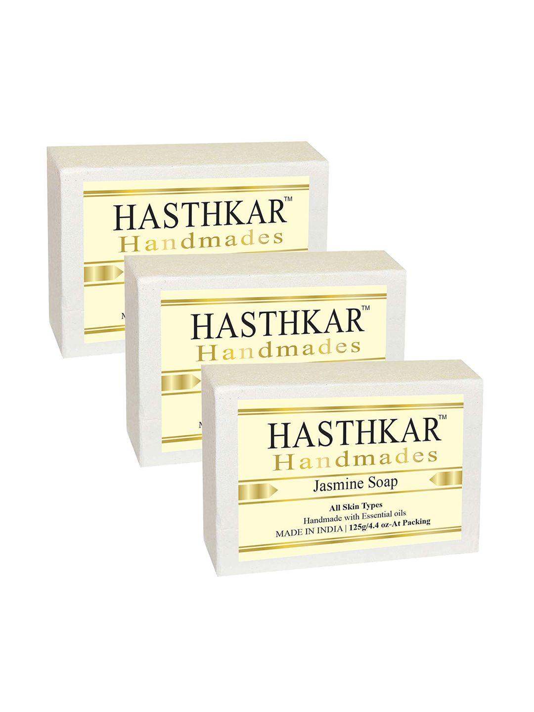 hasthkar set of 3 handmade jasmine soap with glycerin & coconut oil - 125 g each