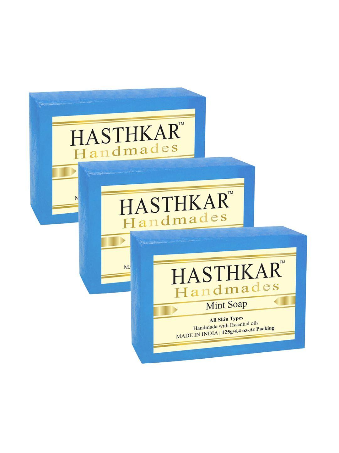 hasthkar set of 3 handmade mint soap with glycerin & coconut oil - 125 g each