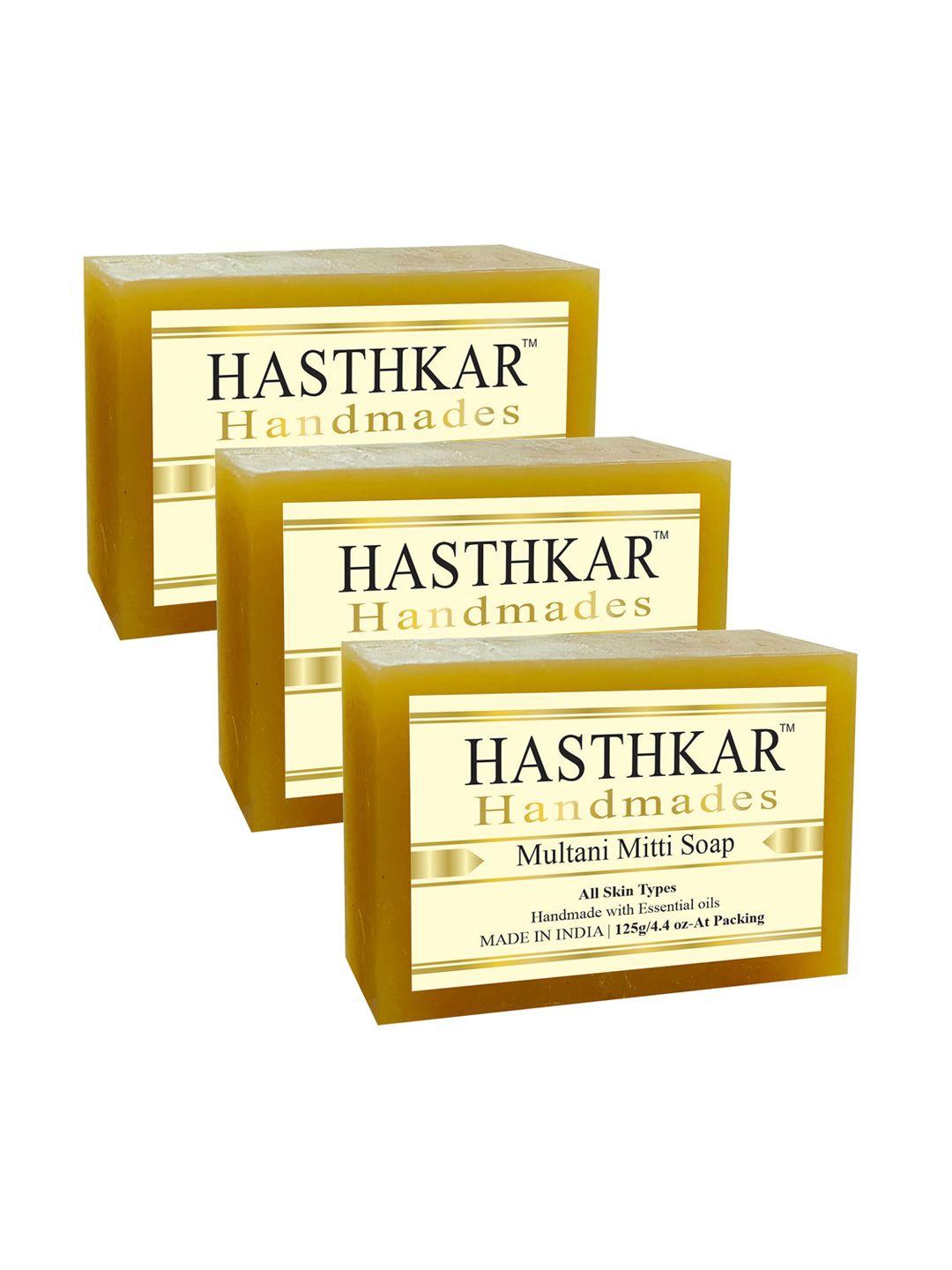 hasthkar set of 3 handmade multani mitti soap with glycerin & coconut oil - 125 g each