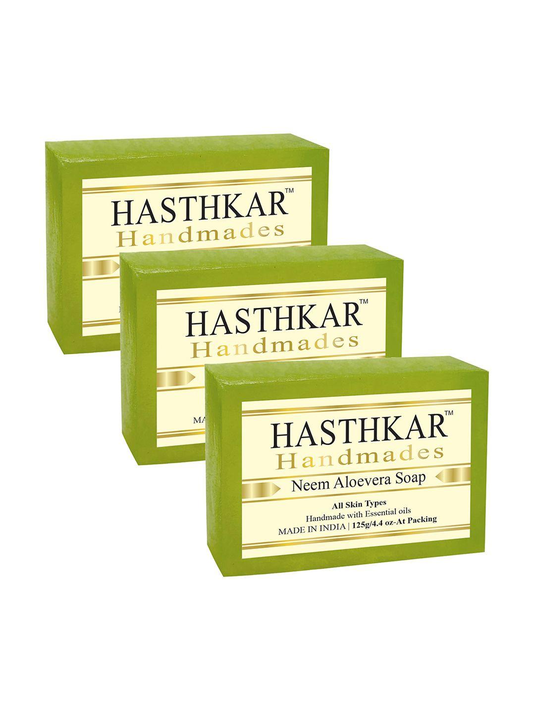 hasthkar set of 3 handmade neem aloevera soap with glycerin & coconut oil - 125 g each