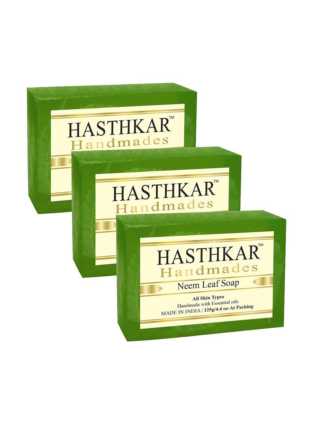 hasthkar set of 3 handmade neem leaf soap with glycerin & coconut oil - 125 g each