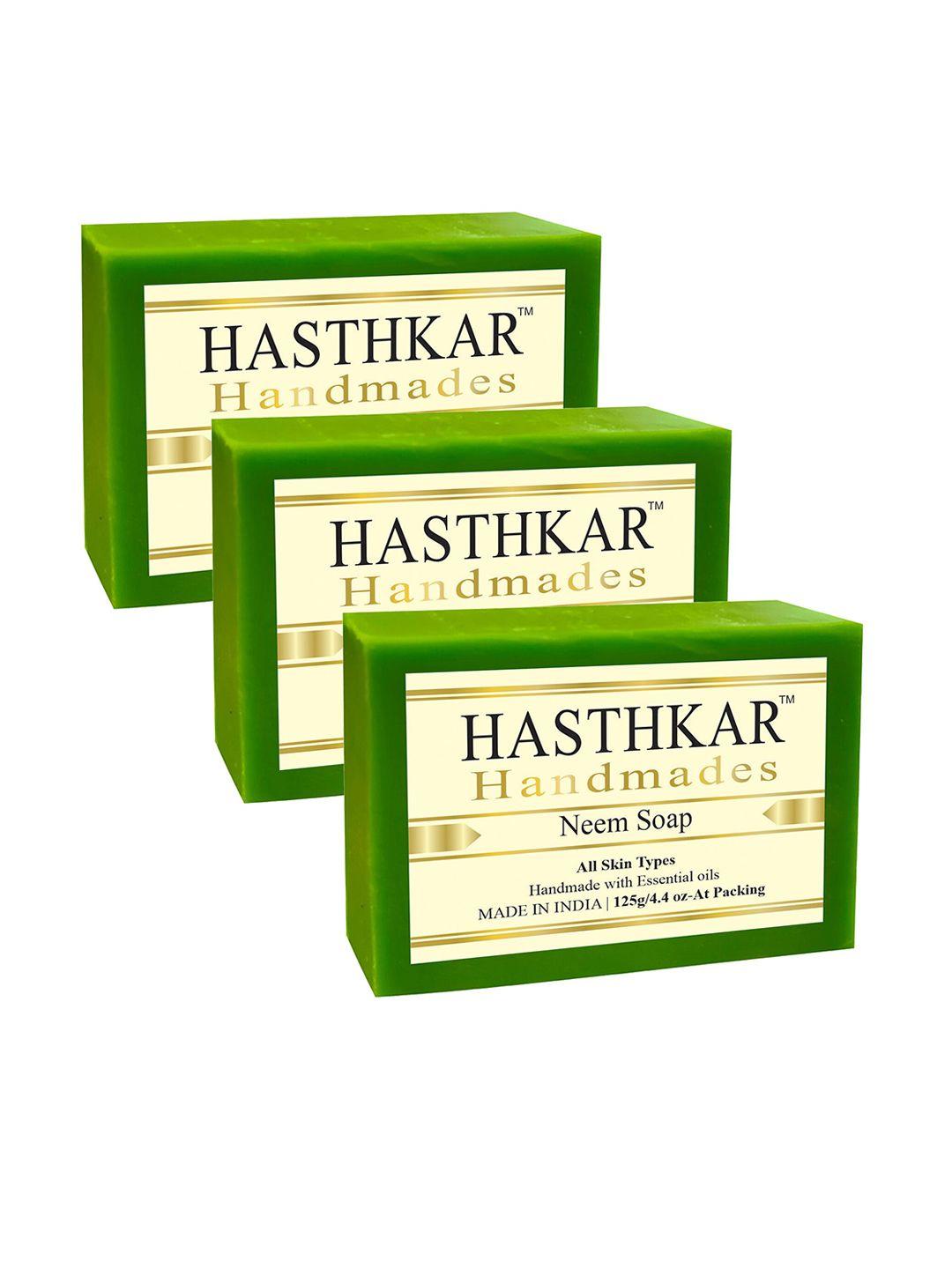 hasthkar set of 3 handmade neem soap for all skin types - 125 g each