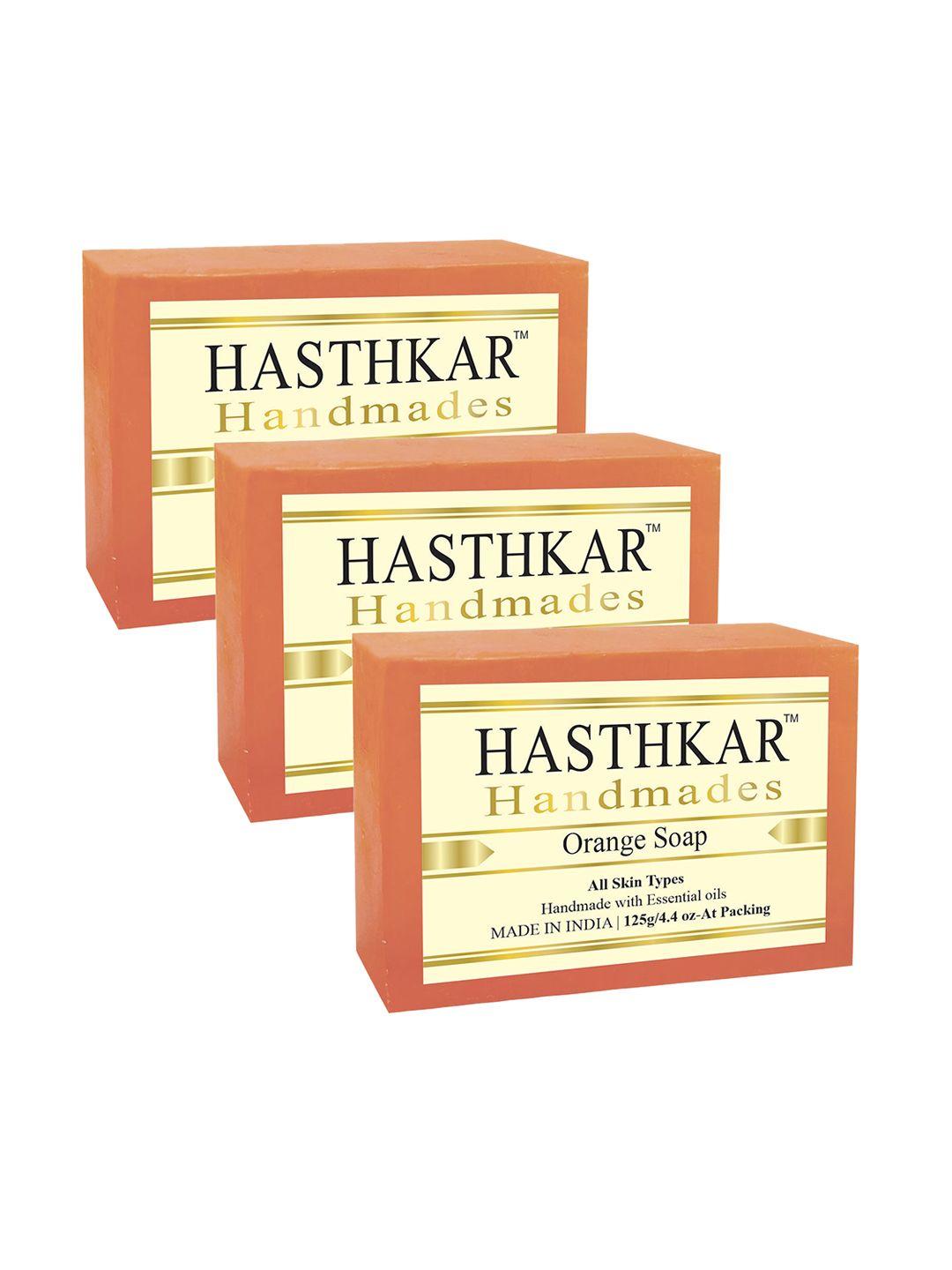 hasthkar set of 3 handmade orange soap with glycerin & coconut oil - 125 g each