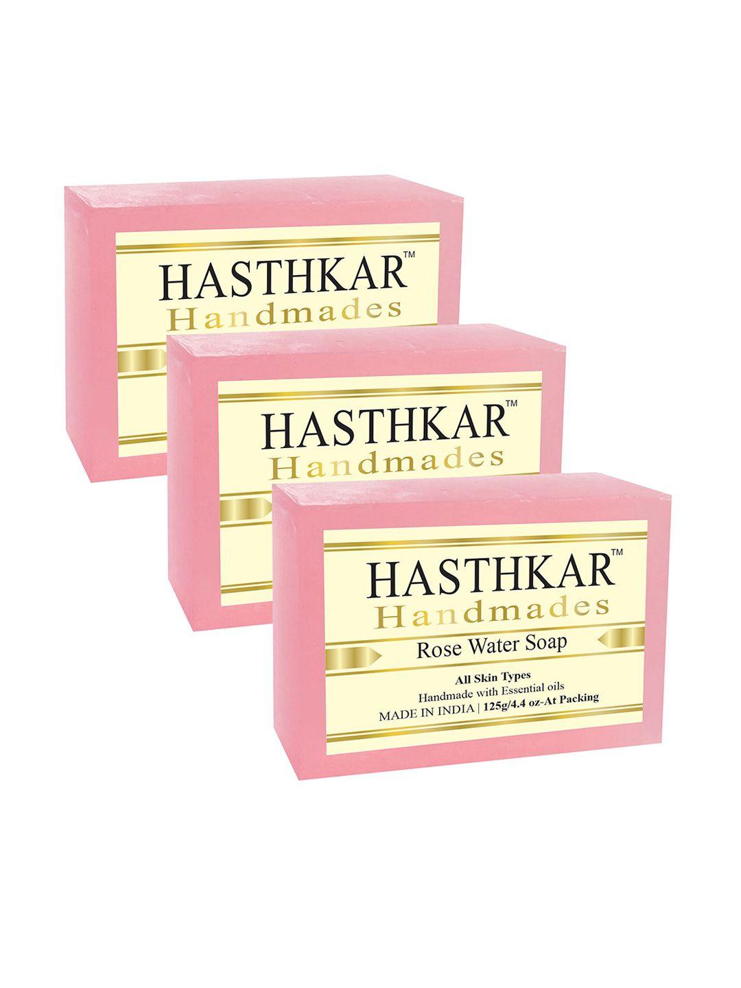 hasthkar set of 3 handmade rose water soap for all skin types - 125 g each