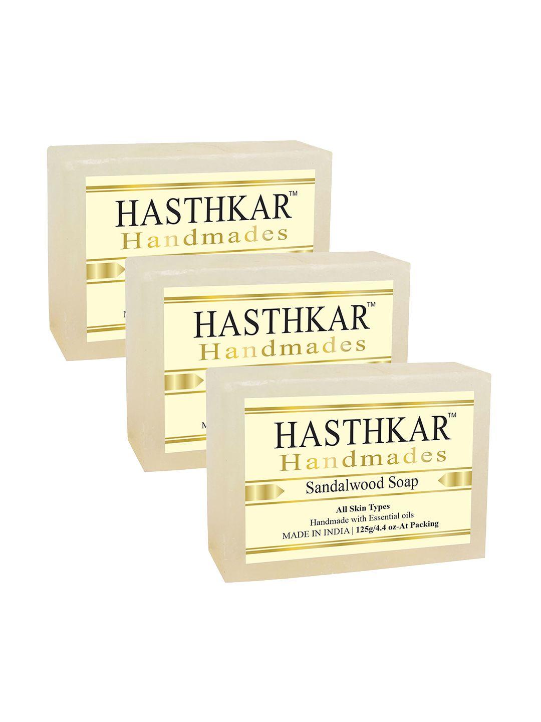 hasthkar set of 3 handmade sandalwood soaps for all skin types - 125 g each