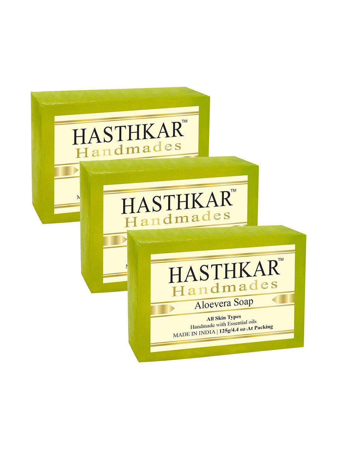 hasthkar set of 3 handmades glycerine aloevera soap 125gm each