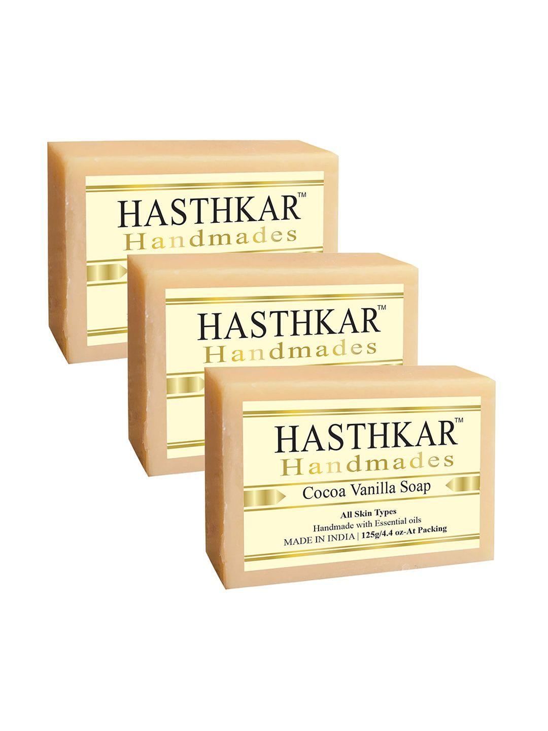 hasthkar set of 3 handmades glycerine cocoa vanila soap 125gm each