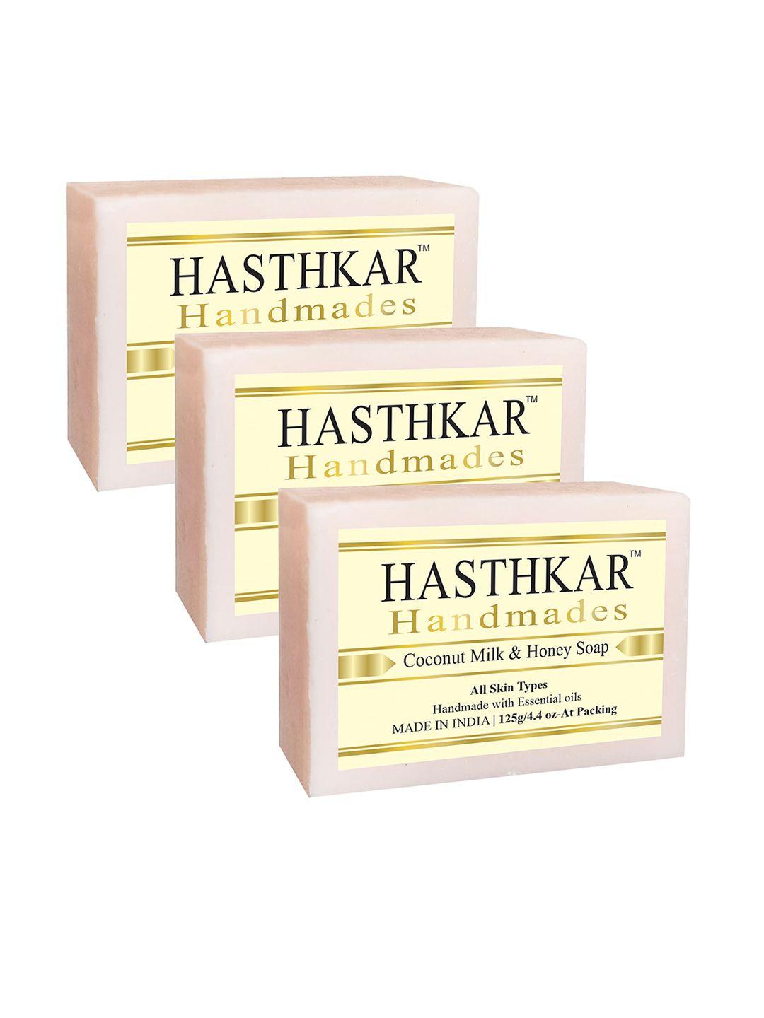 hasthkar set of 3 handmades glycerine coconut milk & honey soap 125gm