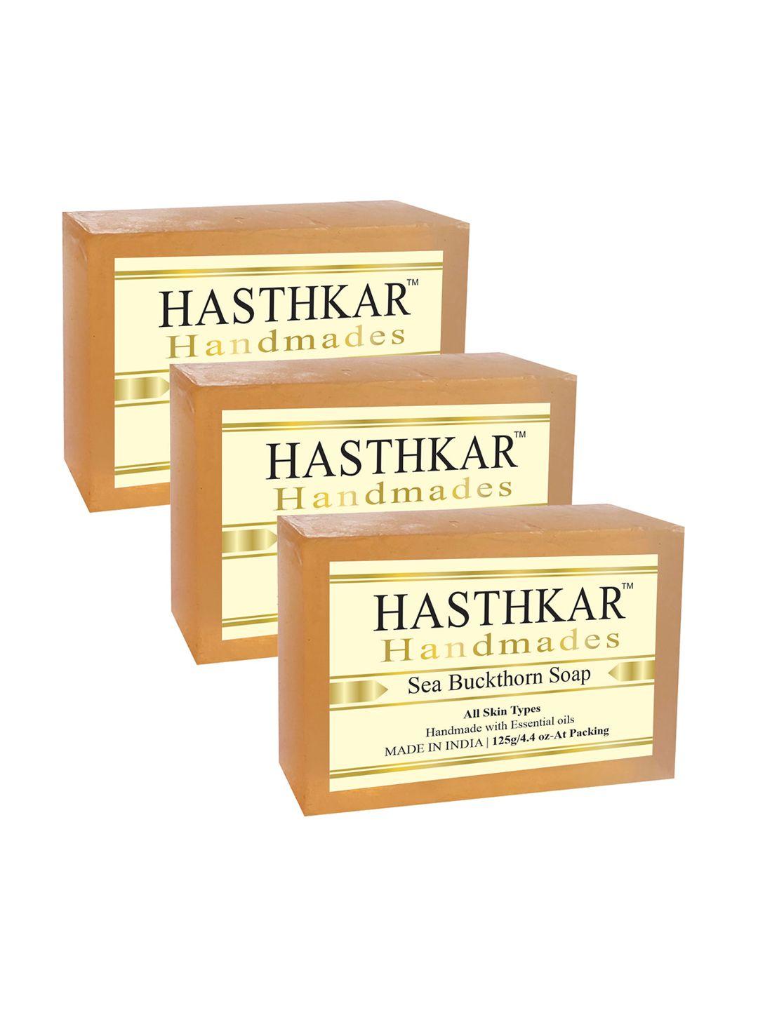 hasthkar set of 3 handmades glycerine sea buckthorn soap 125gm each