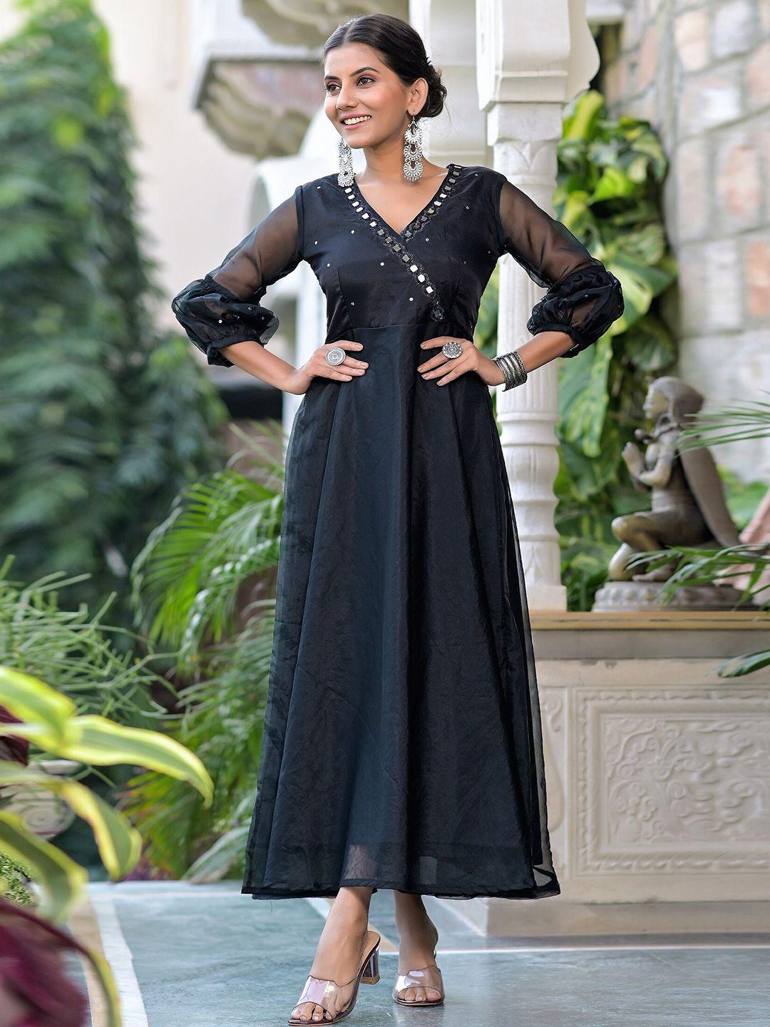 hatheli black crepe maxi dress