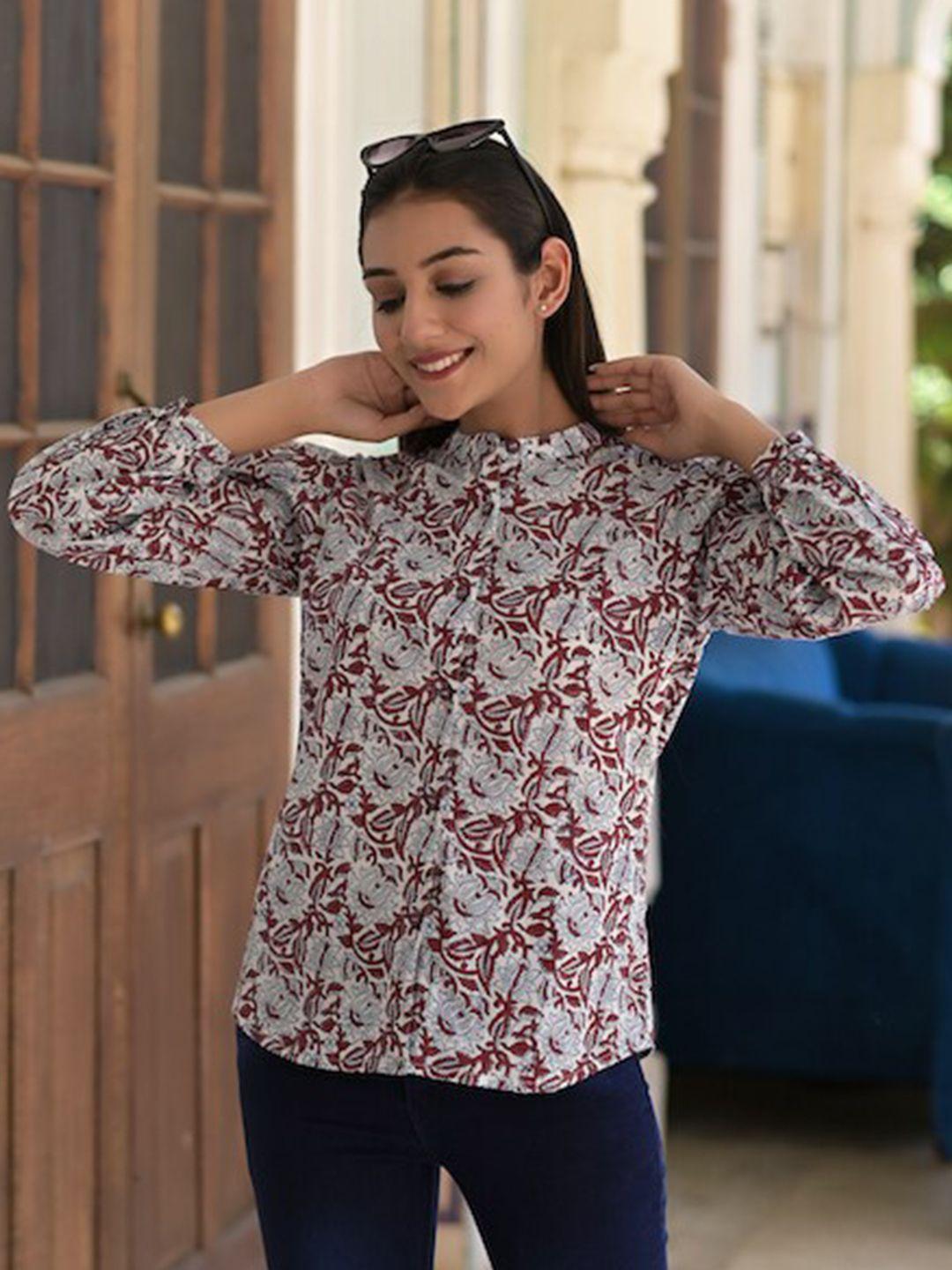 hatheli ethnic block printed cotton casual shirt