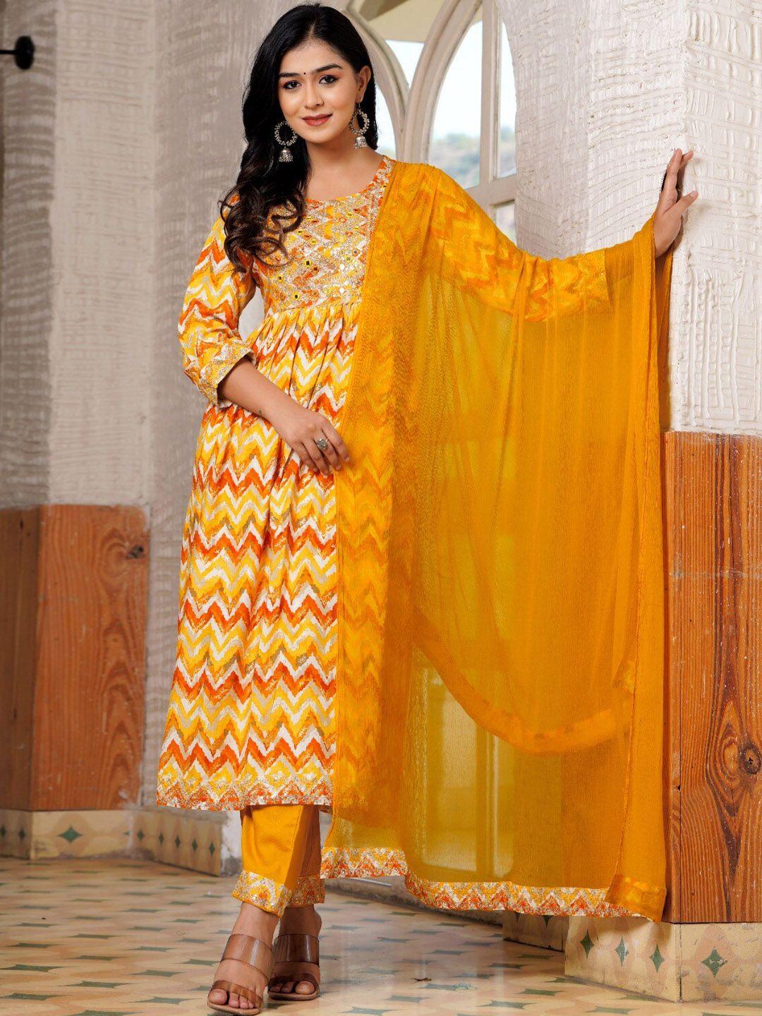 hatheli ethnic mirror work anarkali kurta with trousers & dupatta