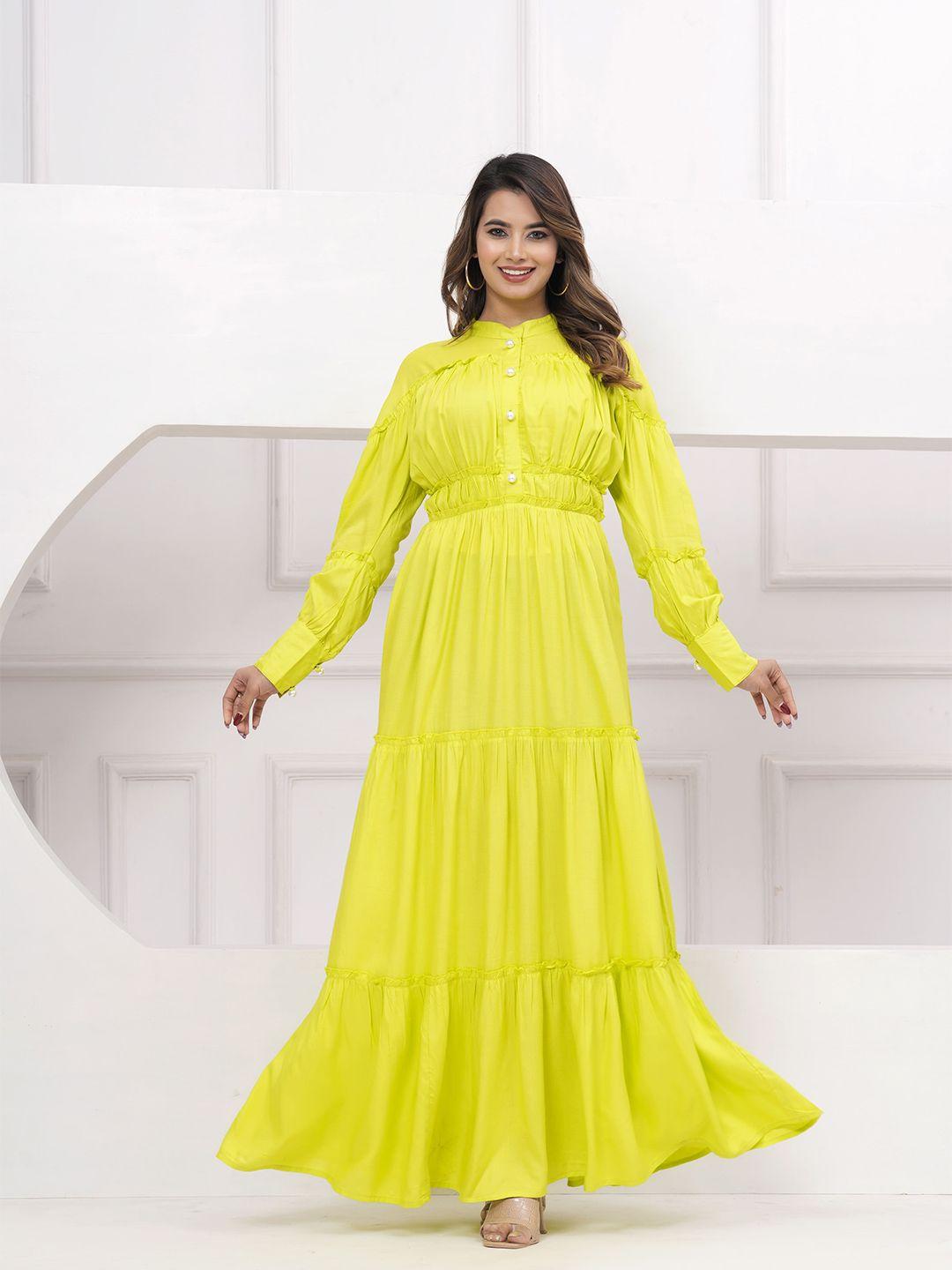 hatheli green puff sleeve maxi dress