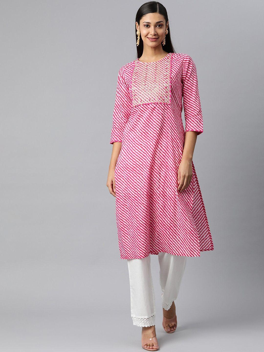 hatheli leheriya printed thread work straight pure cotton kurta