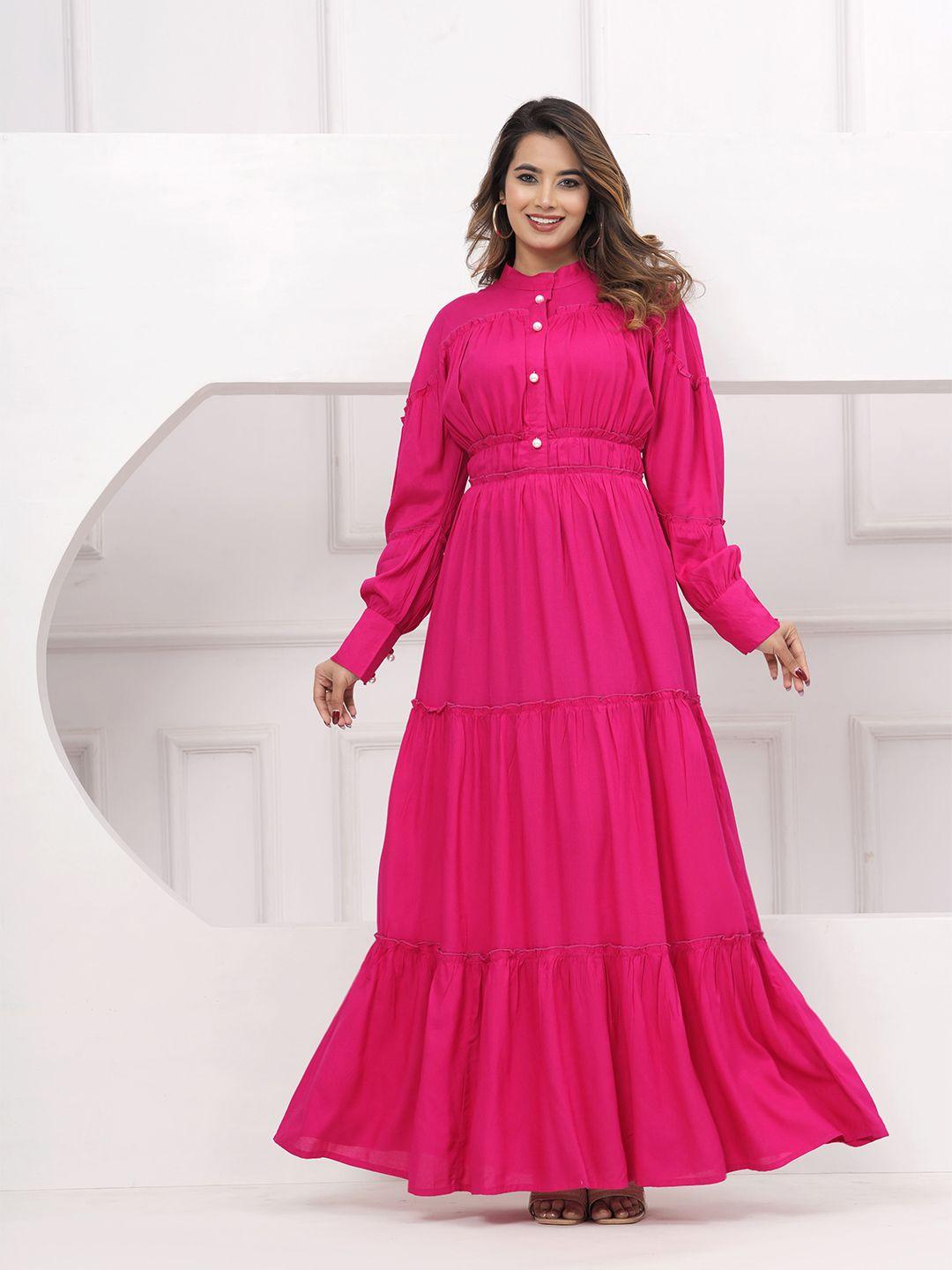 hatheli pink puff sleeve maxi dress